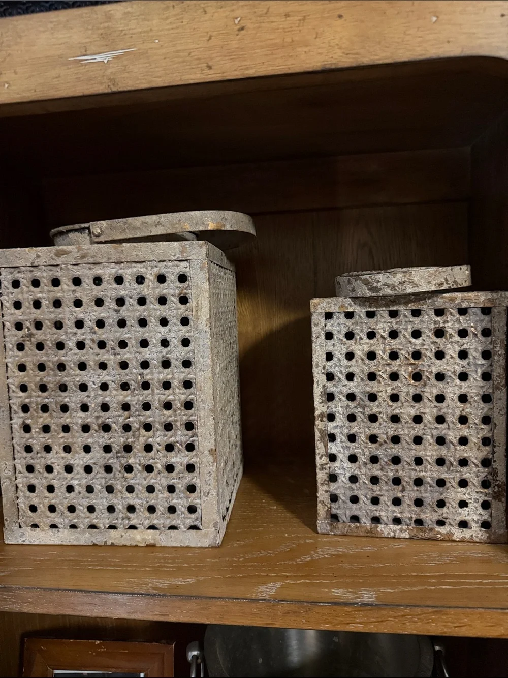 Rustic White Perforated Metal Storage Canister Set - Home Storage & Organization